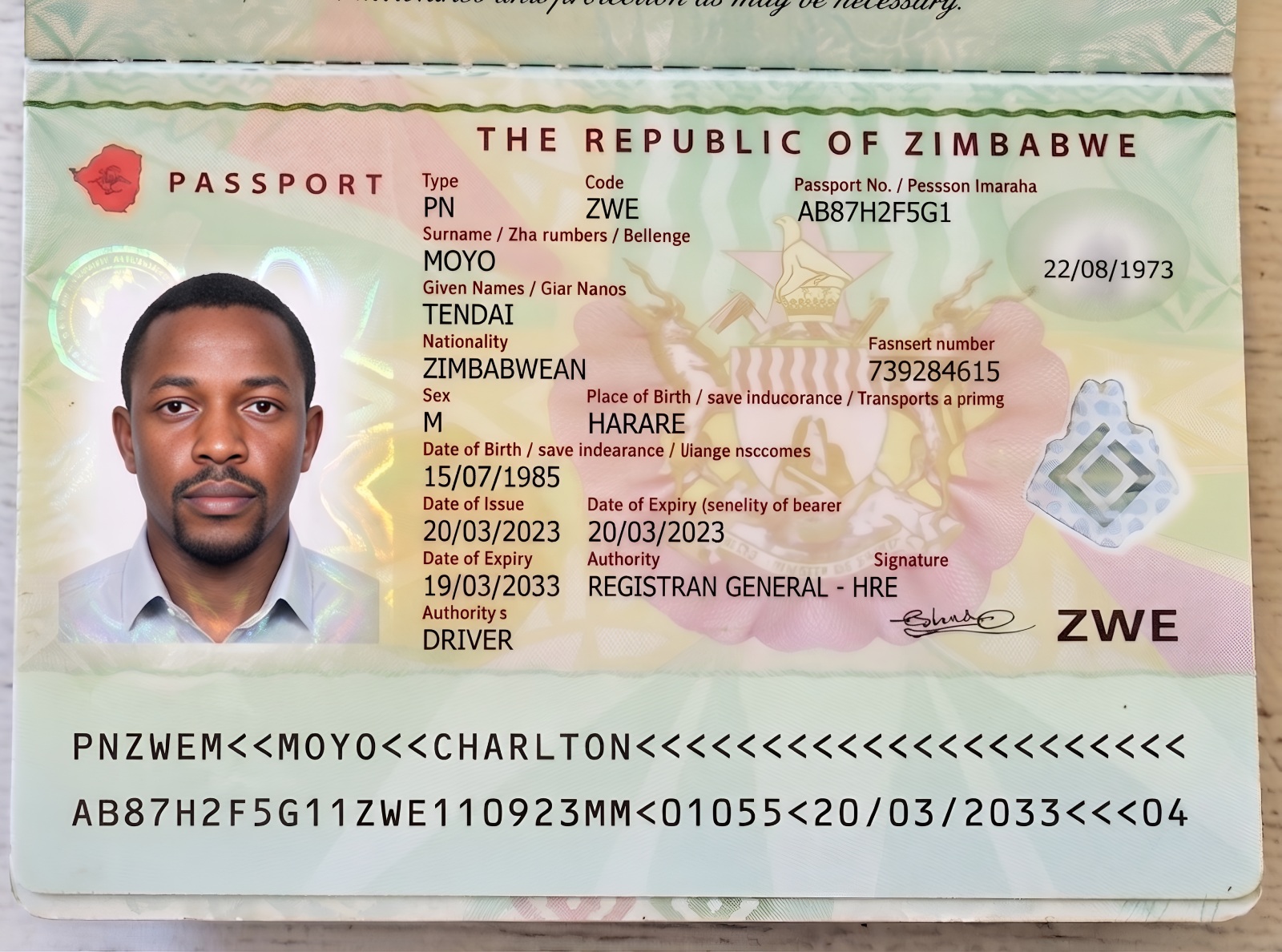 Zimbabwe Passport Bio Page